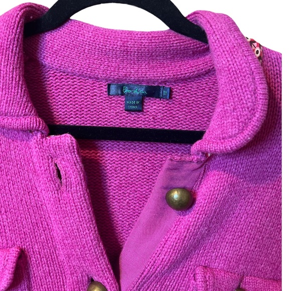 Boden Military Cardigan Sweater Size 12 Magenta Pink 100% Wool Pockets - Picture 2 of 4